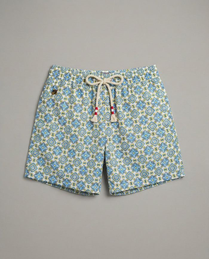 Costume Bianco Uomo Mc2 Saint Barth | Stampa Geometrica Mc2 Saint Barth