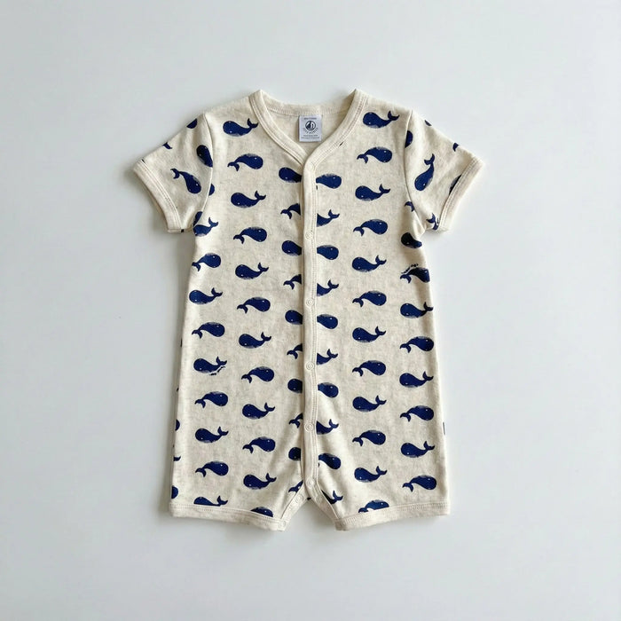 TUTINA CORTA CON BALENE BLU IN COTONE BEBÈ PETIT BATEAU Petit Bateau