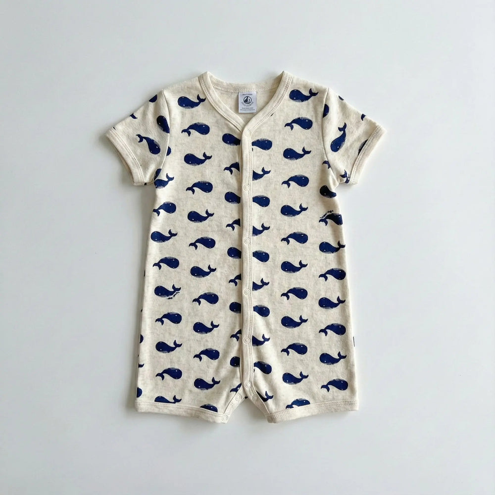TUTINA CORTA CON BALENE BLU IN COTONE BEBÈ PETIT BATEAU Petit Bateau
