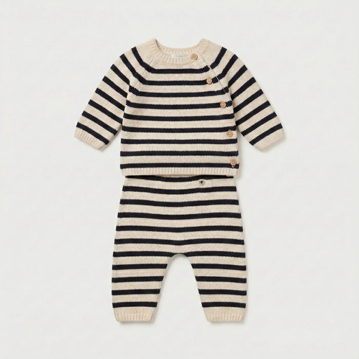COMPLETO IN TRICOT DI LANA E COTONE A RIGHE MARINIÈRE PER BEBÈ PETIT BATEAU Petit Bateau