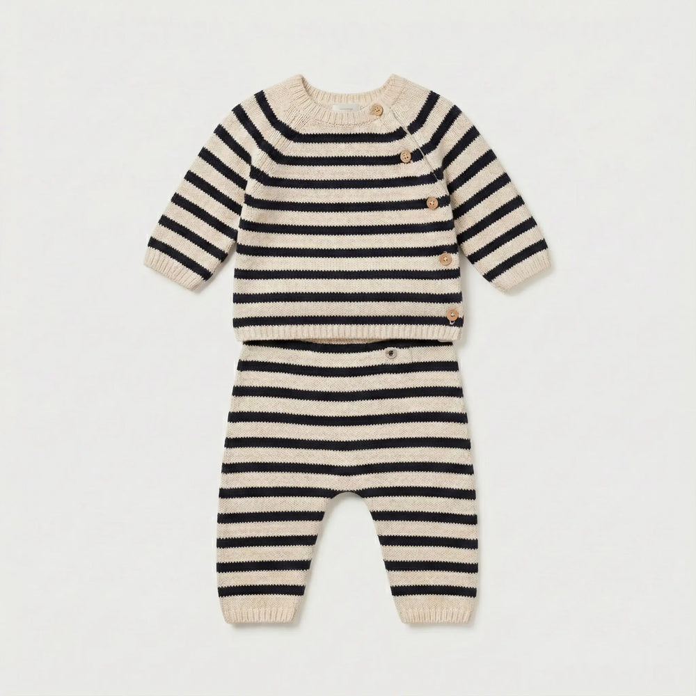 COMPLETO IN TRICOT DI LANA E COTONE A RIGHE MARINIÈRE PER BEBÈ PETIT BATEAU Petit Bateau