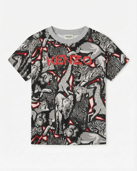 T Shirt Kenzo Bambino | Logo All Over | Grigio | Outlet Kenzo