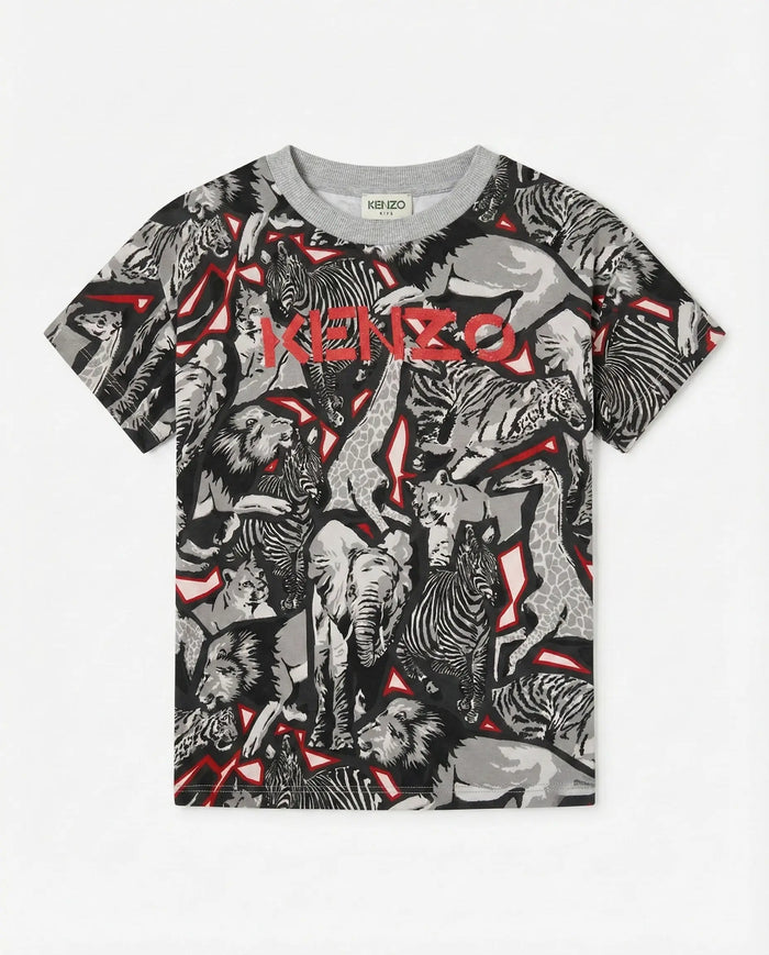 T Shirt Kenzo Bambino | Logo All Over | Grigio | Outlet Kenzo