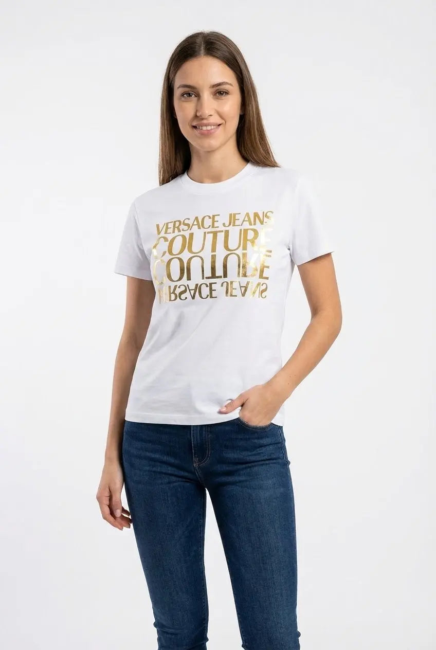 T Shirt Versace Jeans Couture Donna | Logo Oro | Bianco Versace Jeans