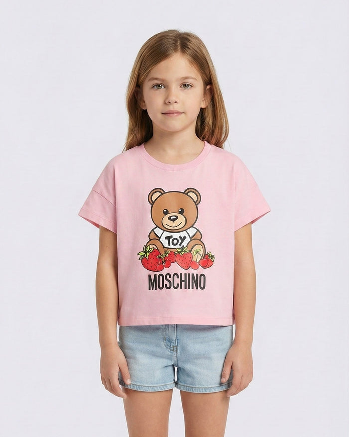 T Shirt Crop Moschino Kids Bianca con Logo Teddy Bear Moschino Kids
