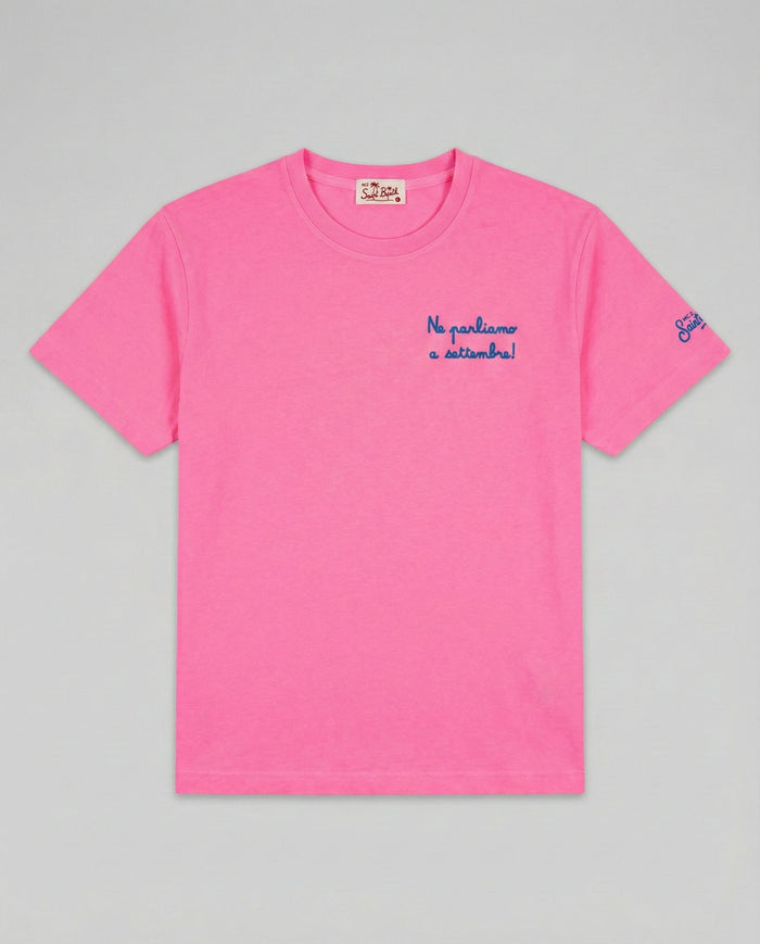 T Shirt Uomo Rosa Con Stampa "Ne parliamo a settembre!" | MC2 Saint Barth Mc2 Saint Barth