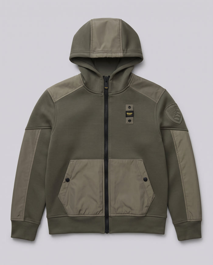Felpa Blauer Kids verde militare con zip da bambino 8 anni – fronte