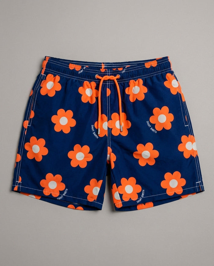 Costume Blu Uomo Mc2 Saint Barth | Stampa Fiori Arancio Mc2 Saint Barth