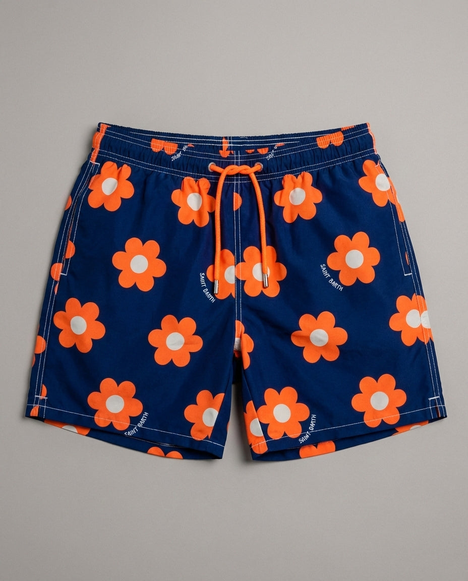 Costume Blu Uomo Mc2 Saint Barth | Stampa Fiori Arancio Mc2 Saint Barth