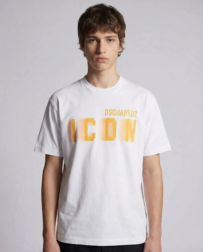 T Shirt Dsquared2 Icon | Logo Arancio Fluo | Bianco Dsquared2