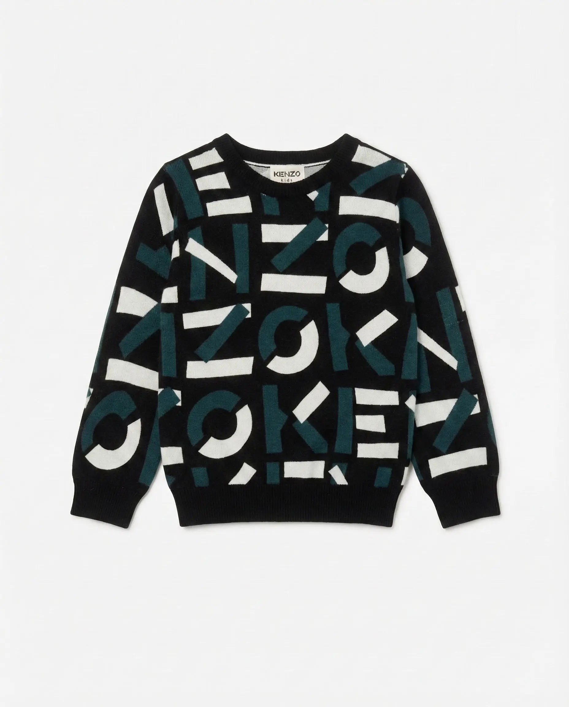 Kenzo Bambino | Maglia in Lana con Logo All Over | Nero | Outlet Kenzo