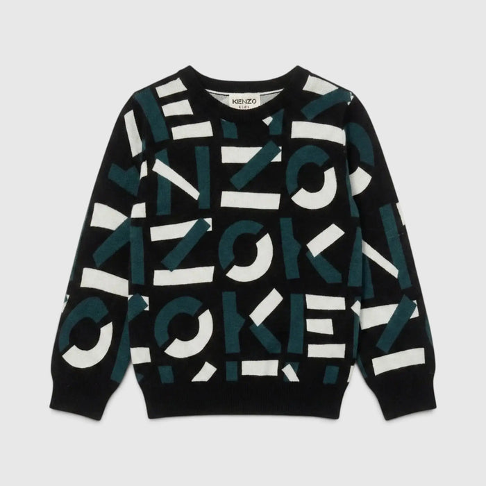Kenzo Bambino | Maglia in Lana con Logo All Over | Nero | Outlet Kenzo