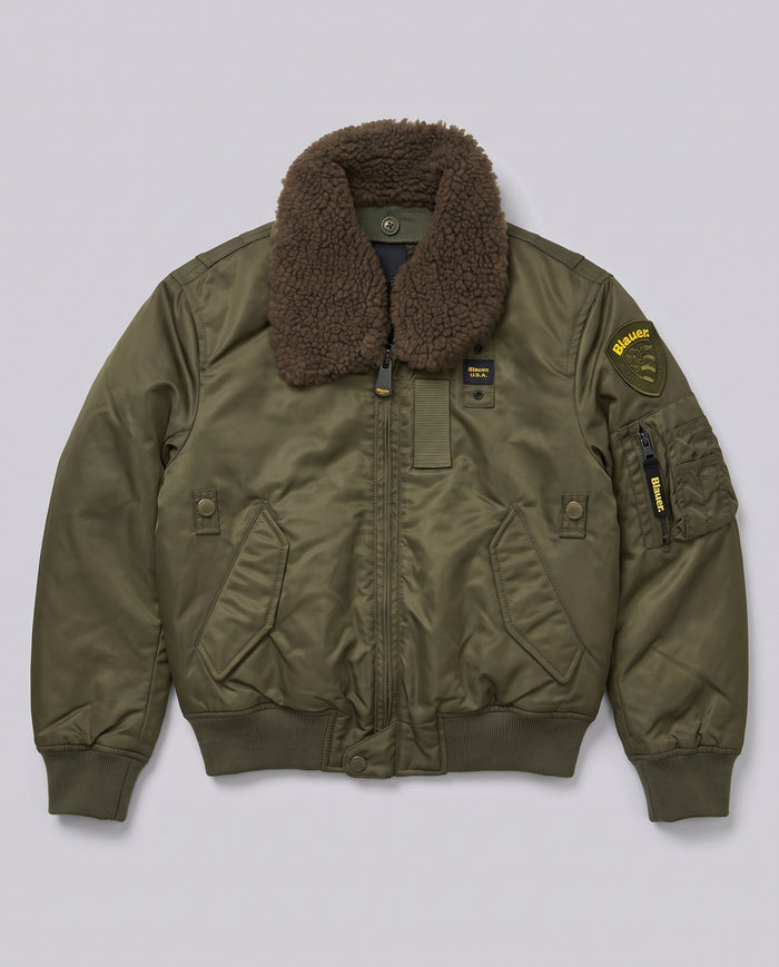 Bomber Blauer Kids verde militare con montone da bambino 8 anni – fronte