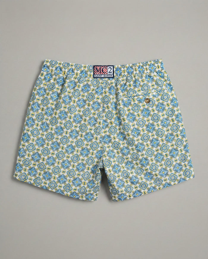 Costume Bianco Uomo Mc2 Saint Barth | Stampa Geometrica Mc2 Saint Barth