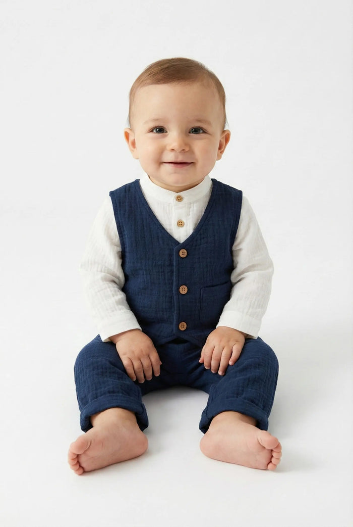 COMPLETO IN GARZA ECO CON CAMICIA E PANTALONI DA NEONATO LALALU' Lalalu