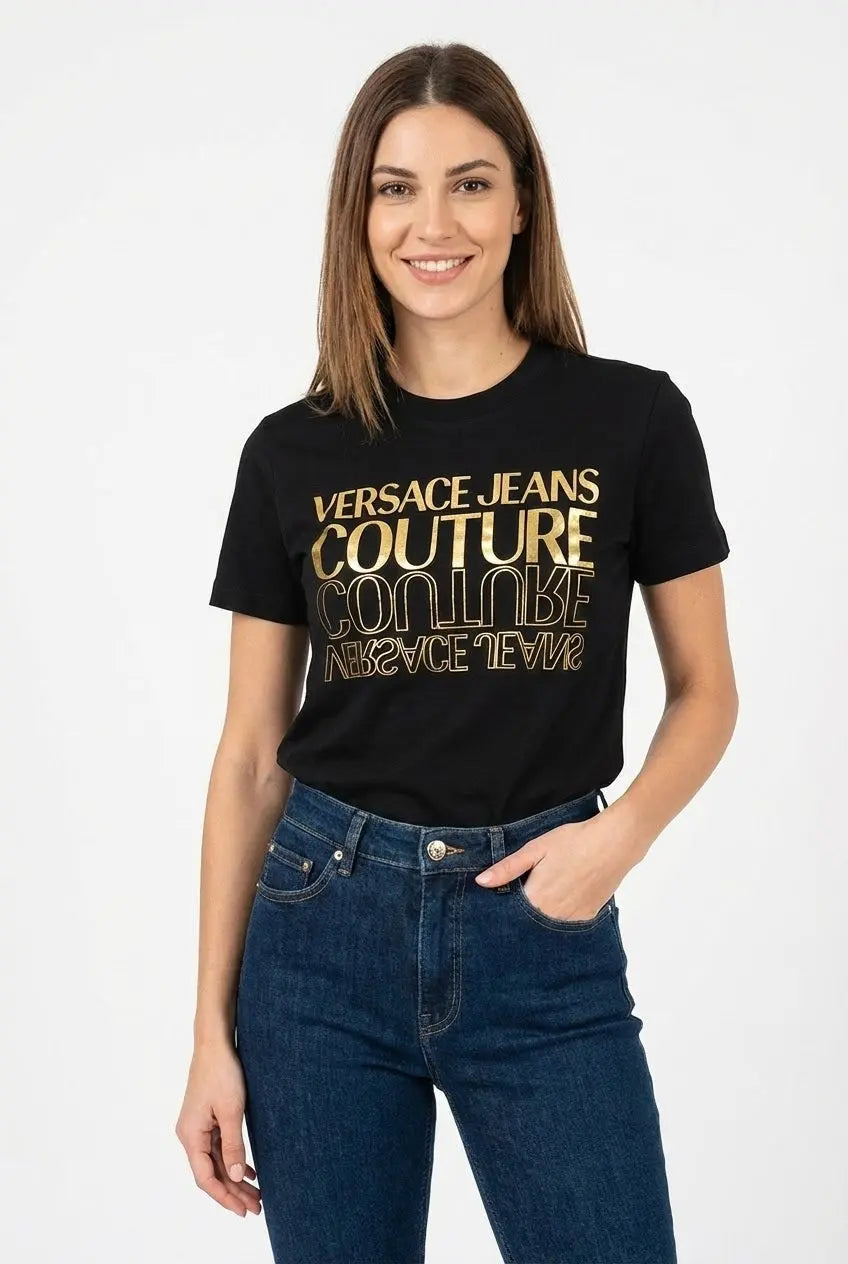 T Shirt Versace Jeans Couture Donna | Logo Oro | Nero Versace Jeans