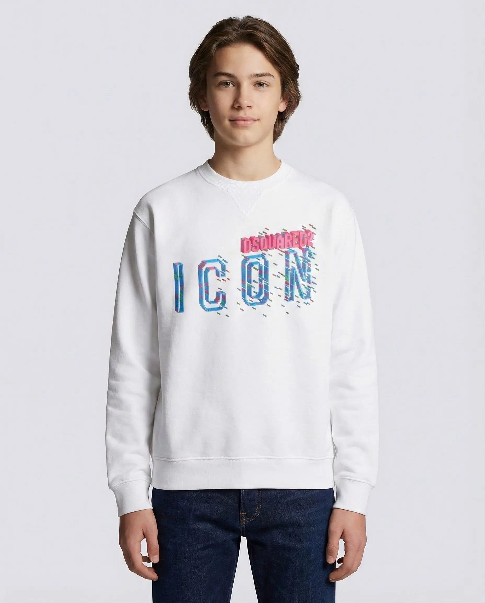 Felpa Dsquared2 Icon | Logo Effetto Pixel | Bianco Dsquared2