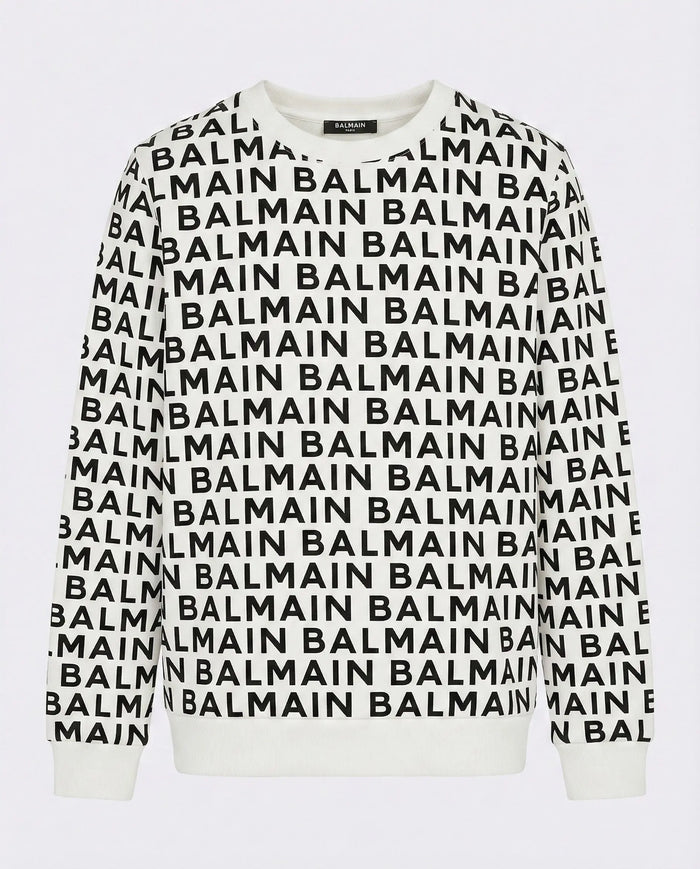 Felpa Balmain | Logo All Over | Bianco Balmain