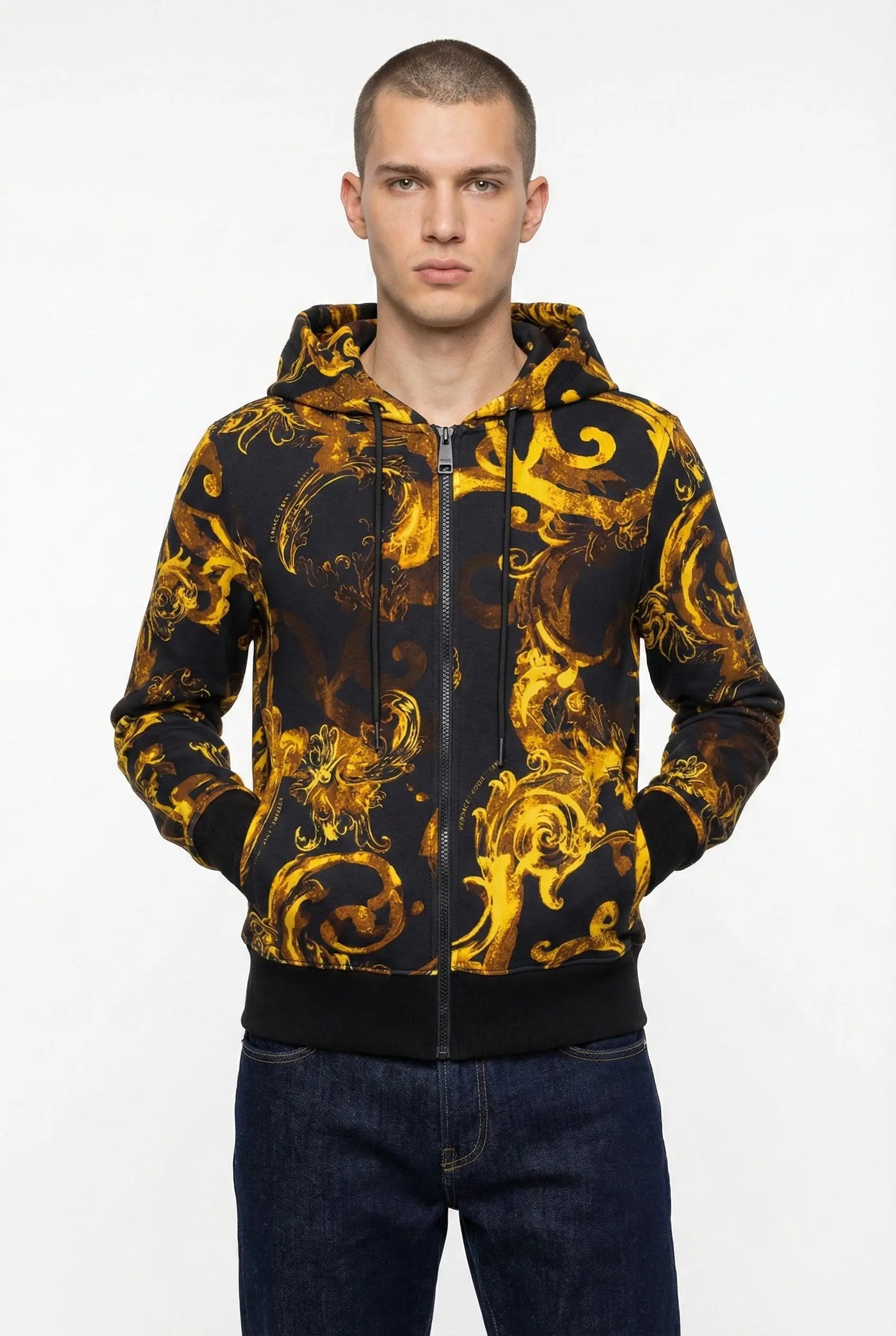 Felpa Versace Jeans Couture Donna | Logo Barocco Oro | Nero Versace Jeans