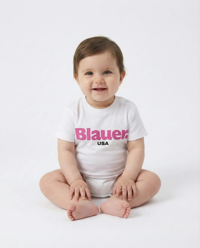 T Shirt Blauer Neonato | Logo Fucsia | Bianc Blauer Bambino