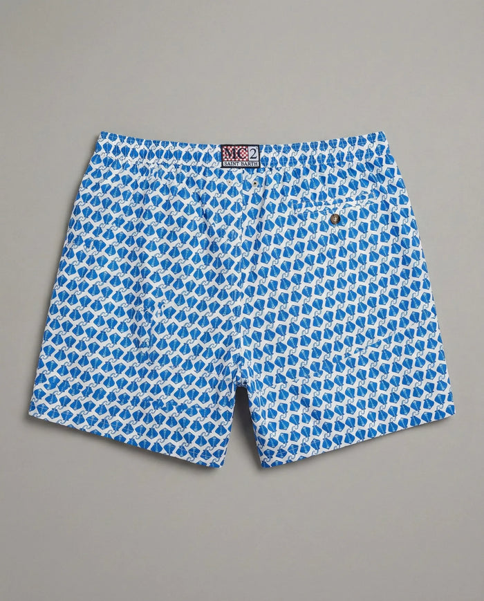 Costume Uomo Bianco MC2 Saint Barth | Stampa Razze Azzurre Mc2 Saint Barth