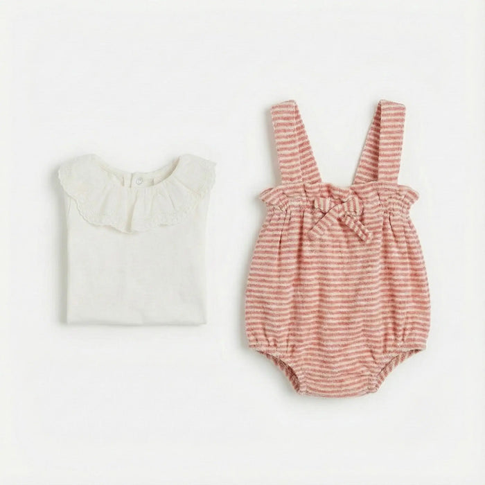 COMPLETO PAGLIACCETTO E BODY CON COLLETTO DA NEONATA LALALU' Lalalu