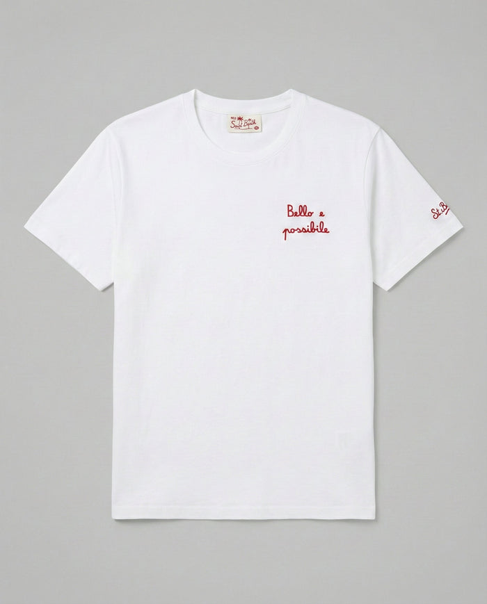 T Shirt Bianca Con Ricamo Rosso Bello e Possibile | MC2 Saint Barth Mc2 Saint Barth