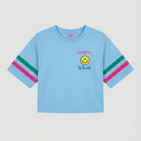 T Shirt Crop Donna Azzurra Happy in St Barth | MC2 Saint Barth Mc2 Saint Barth