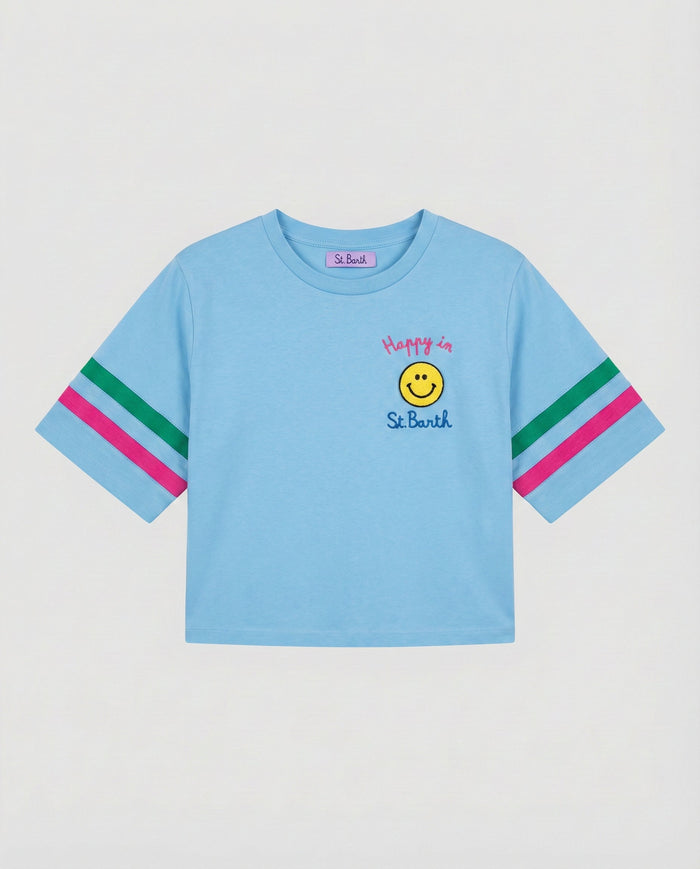 T Shirt Donna Azzurra Happy in St Barth | MC2 Saint Barth Mc2 Saint Barth