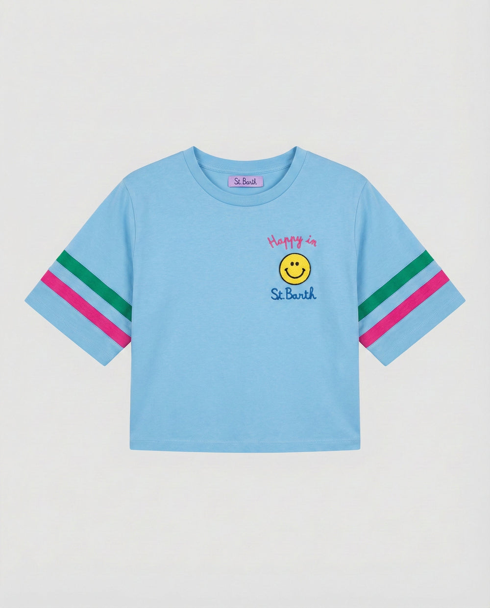 T Shirt Donna Azzurra Happy in St Barth | MC2 Saint Barth Mc2 Saint Barth