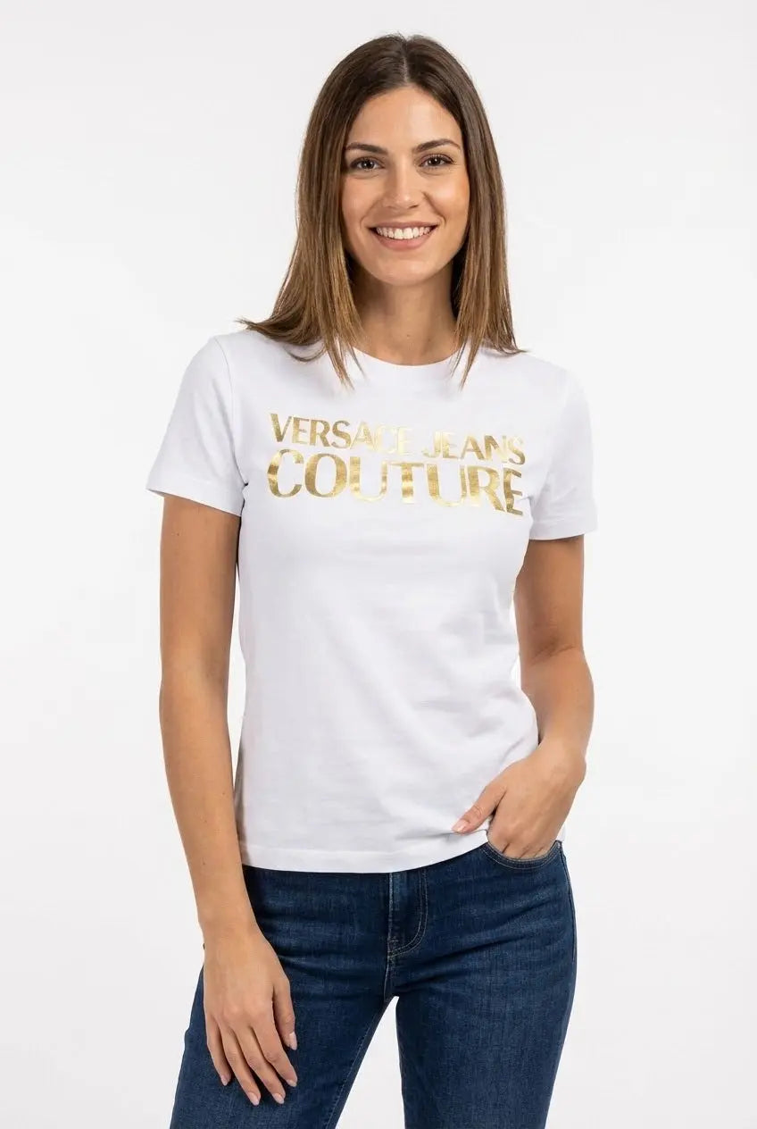T Shirt Versace Jeans Couture Donna | Logo Oro | Bianco Versace Jeans