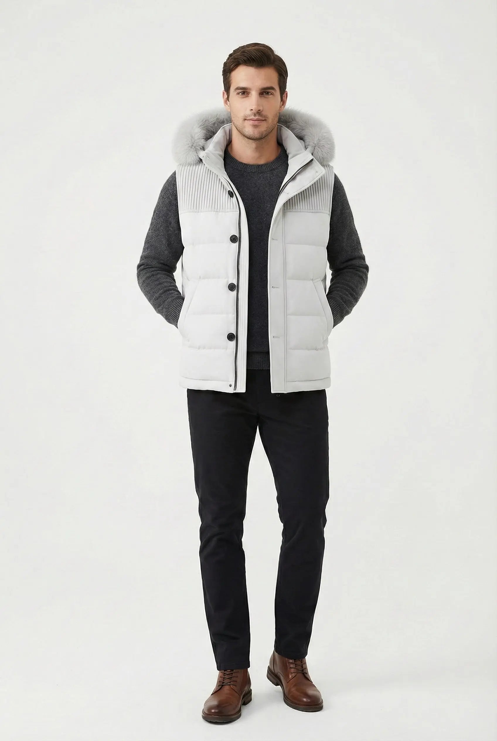 Smanicato Bark Bianco con Pelliccia | Modello Uomo Bark