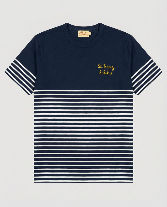 T Shirt Uomo Blu Navy A Righe Con Ricamo St. Tropez Habitué | Mc2 Saint Barth Mc2 Saint Barth
