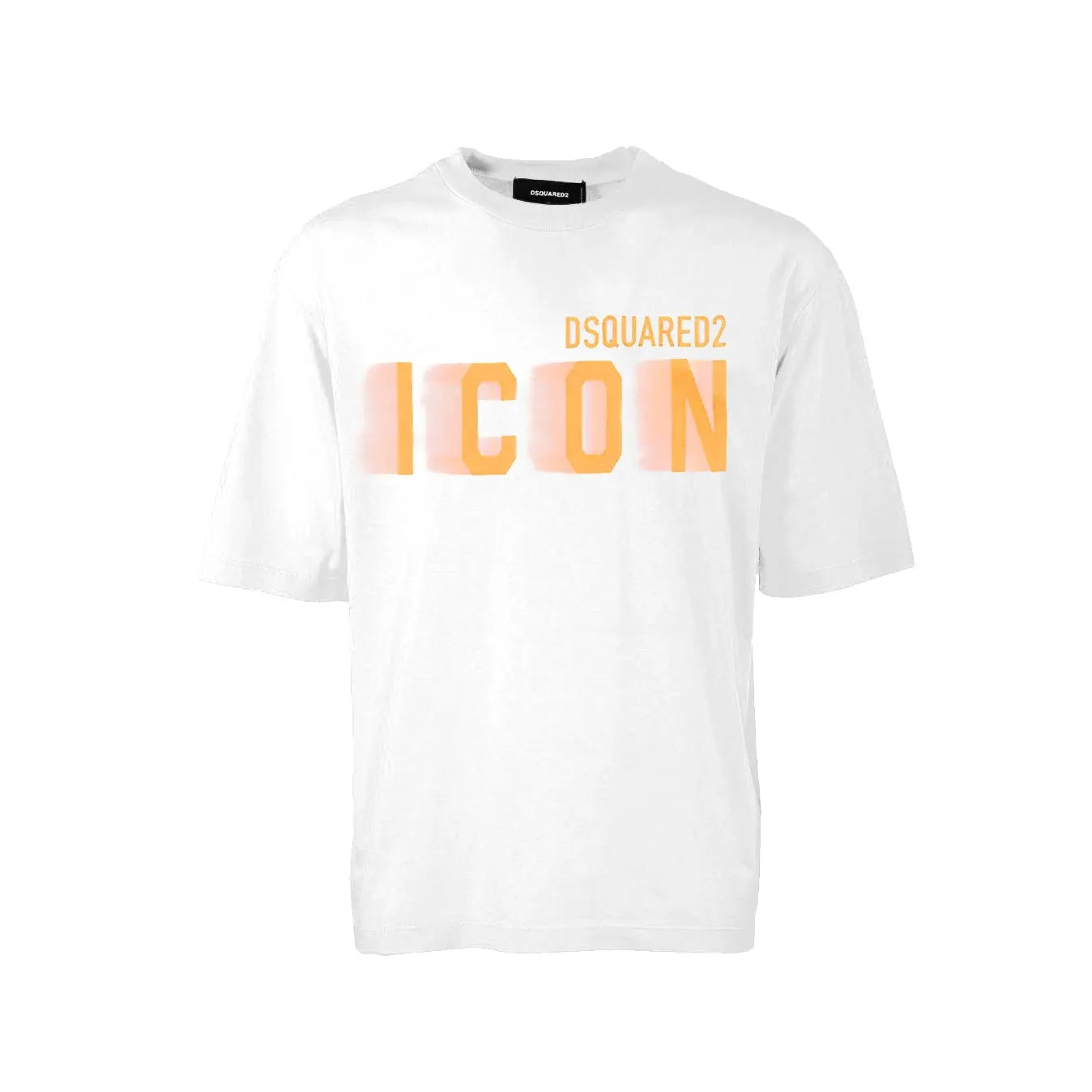 T Shirt Dsquared2 Icon | Logo Arancio Fluo | Bianco Dsquared