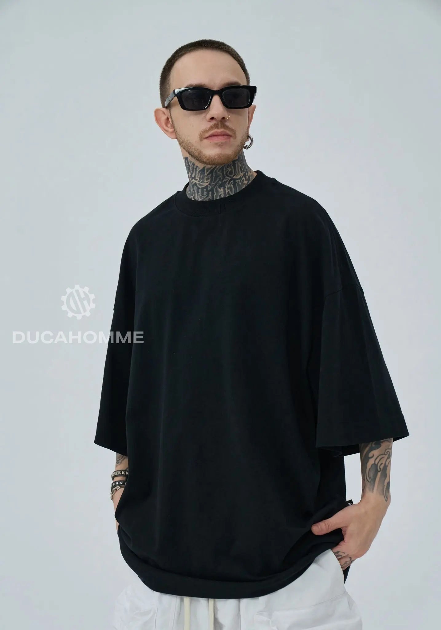 t-shirt oversize nero duca homme