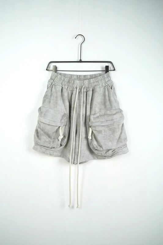 Pantaloncini Duca Homme Uomo | Bermuda Cargo | Slavato con Strappi | Grigio Ghiaccio
