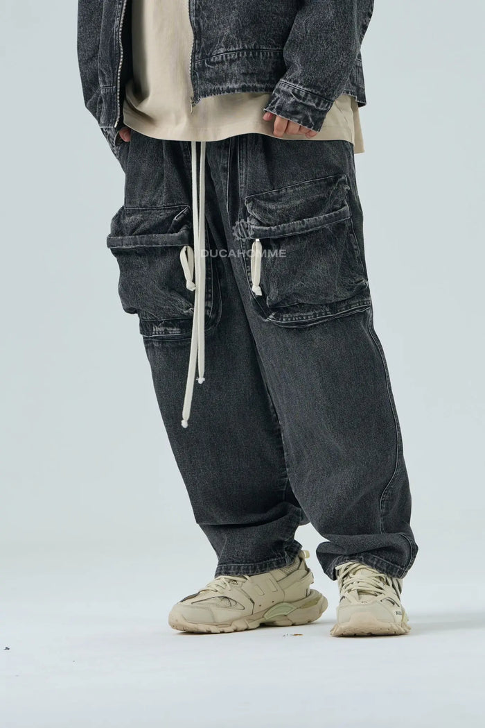 Pantaloni Cargo Duca Homme Uomo | Oversize | Jeans Nero Lavato Duca Homme