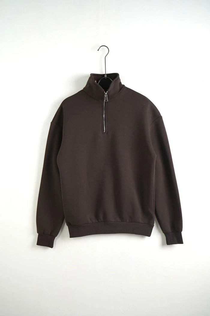 Felpa Duca Homme Uomo | Oversize | Mezza Zip Collo Alto | Marrone Duca Homme