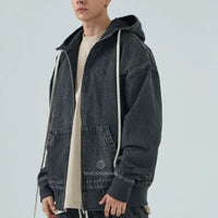 Felpa Duca Homme Uomo | Oversize | Zip Cappuccio | Effetto Jeans Nero Duca Homme
