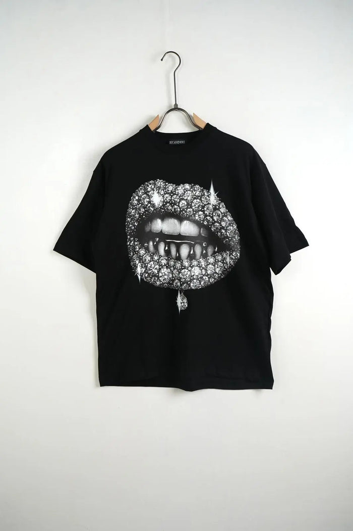 T Shirt Duca Homme Uomo | Stampa Frontale Lips | Girocollo | Nero Duca Homme