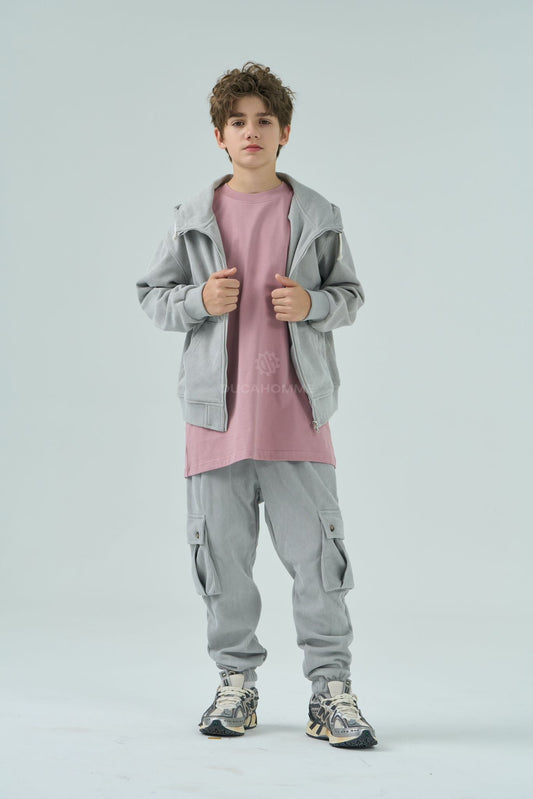 Completo Duca Homme Bambino | Felpa Zip e Cargo | Velluto a Righe Duca Homme