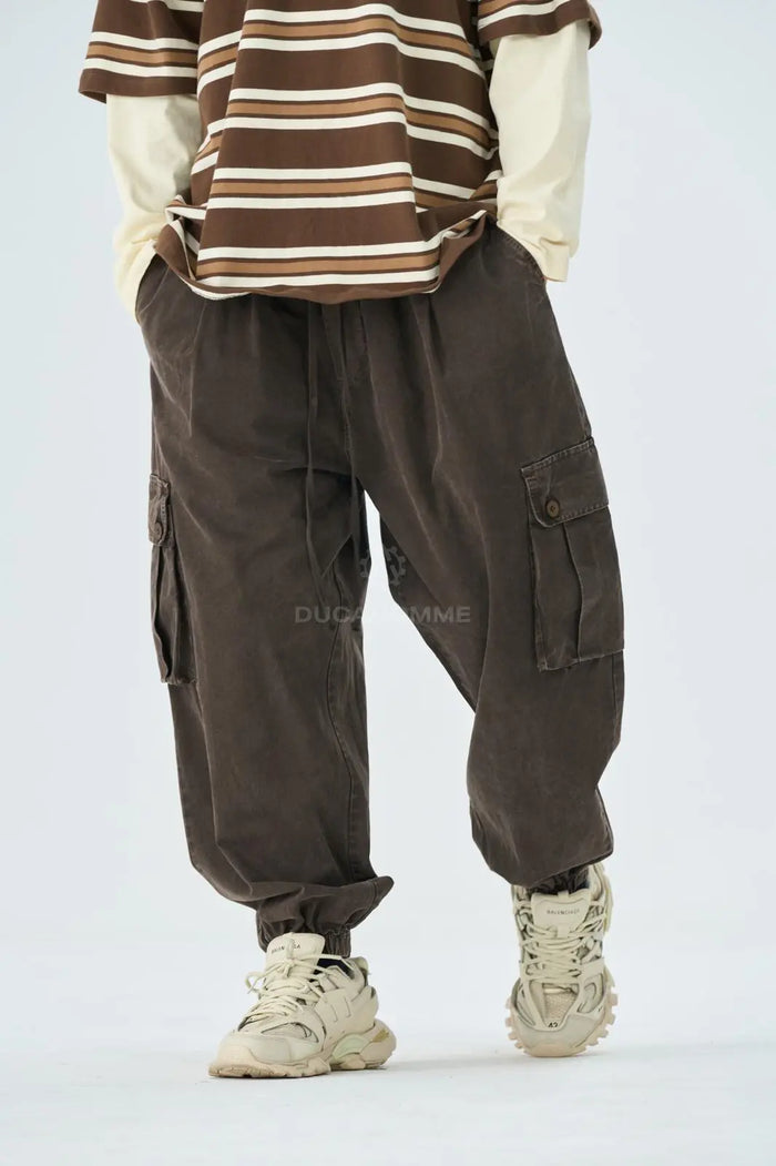 Pantaloni Cargo Duca Homme Stone Wash Marrone
