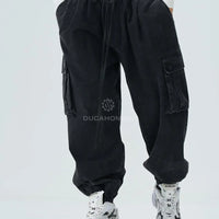 Pantaloni Cargo Duca Homme Stone Wash Nero