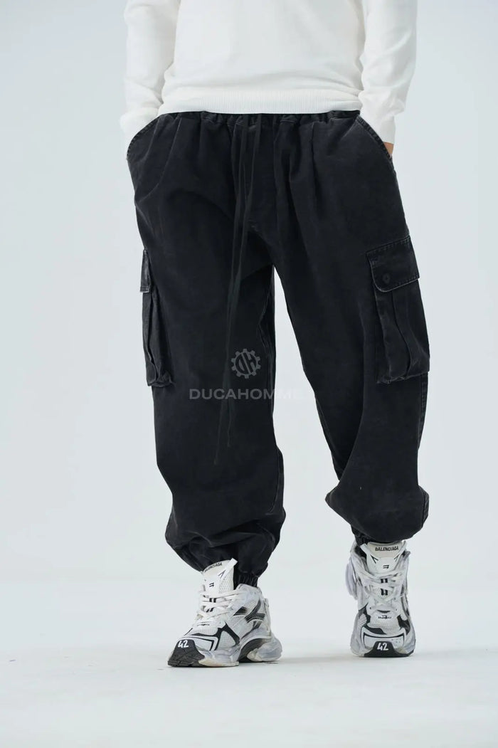 Pantaloni Cargo Duca Homme Stone Wash Nero