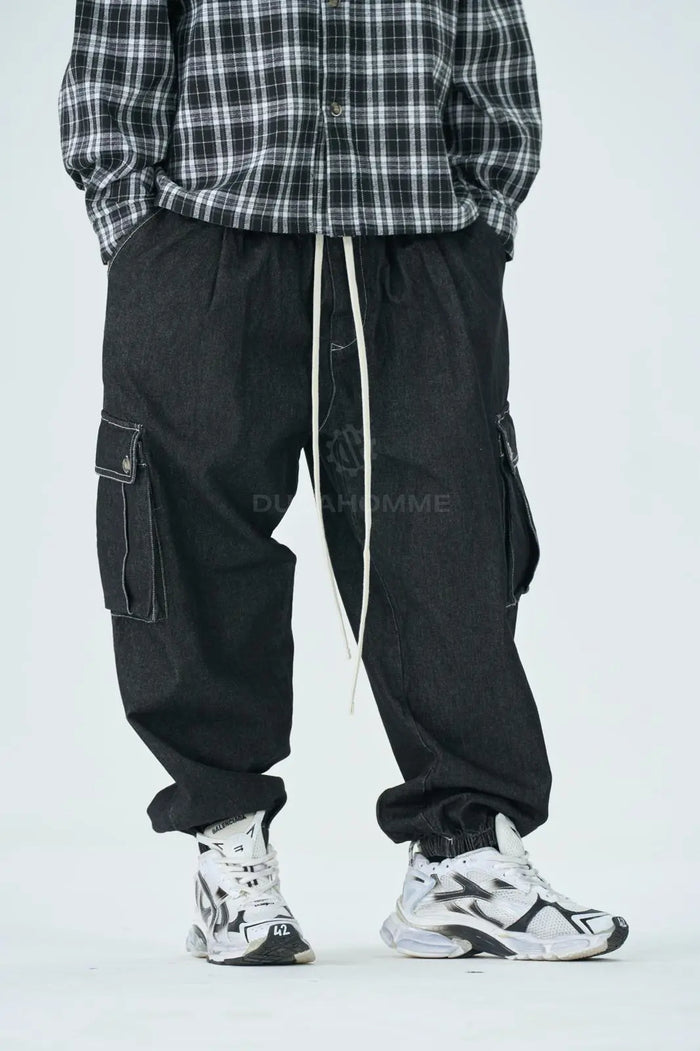 Pantalone Cargo Duca Homme Denim Nero
