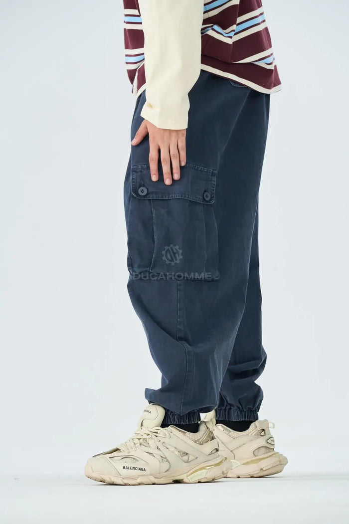 Pantaloni Cargo Duca Homme Stone Wash Blu