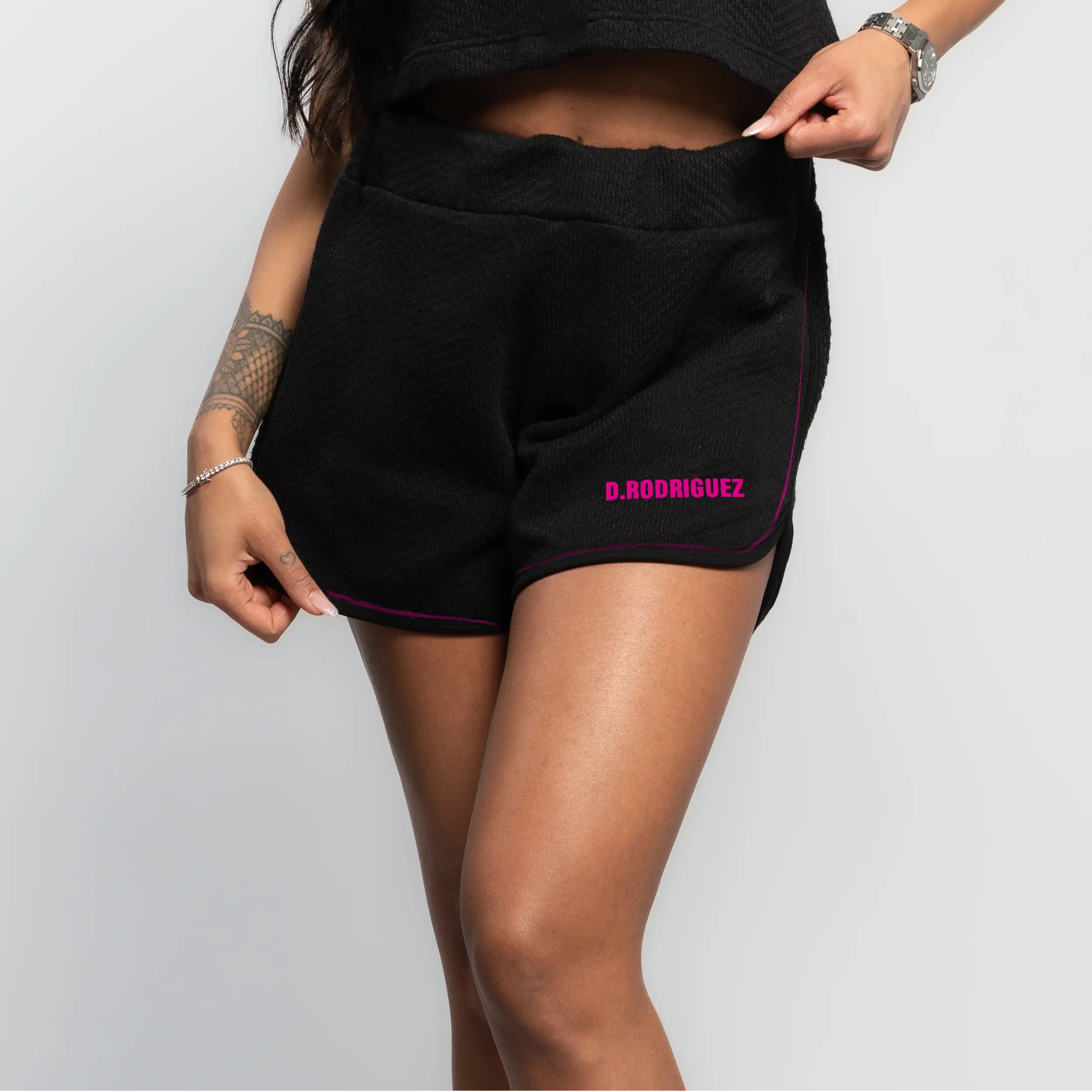 Pantaloncini Donna Diego Rodriguez | Logo Rosa Fluo | Nero Diego Rodriguez
