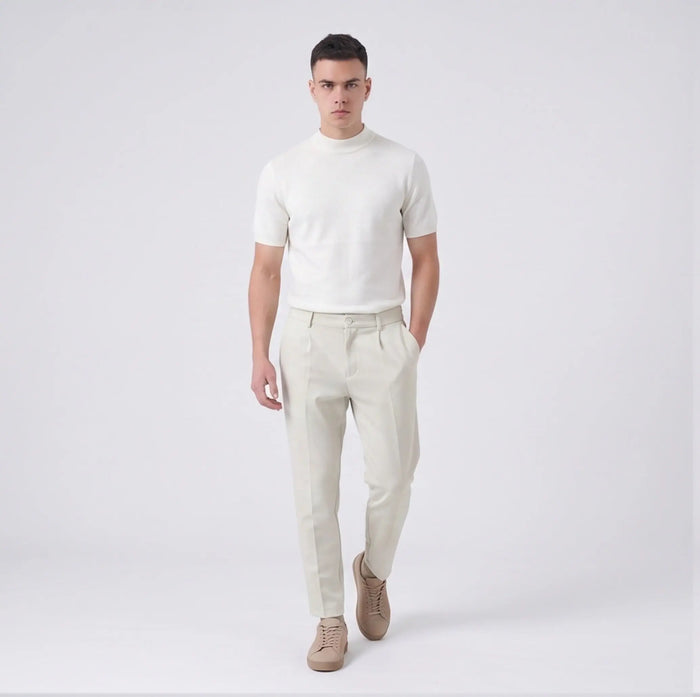 Pantalone Slim Fit Strutturato Duca Homme beige chiaro per uomo, pantalone aderente, 78% poliestere, 18% viscosa