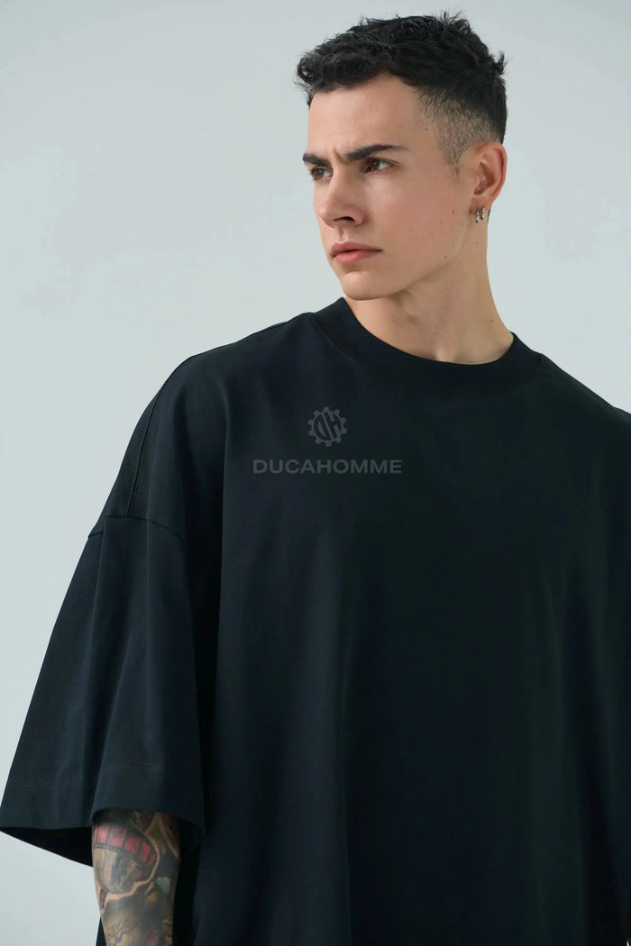 T-shirt Oversize Duca Homme nero per uomo, maglietta larga e lunga, Made in China