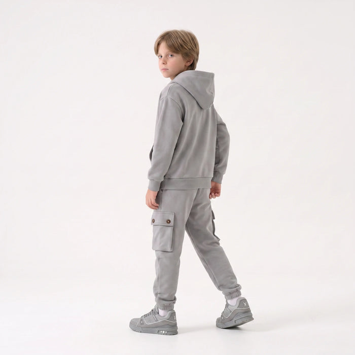 Completo Felpa e Pantalone Cargo Duca Homme grigio campus per bambino 10-16 anni, tuta felpa e cargo, 65% cotone, 35%